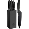 Masterchef Knife Set With Block, 6 Kitchen Knives And A Universal Knife Holder, Extra Sharp Stainless Steel Blades For Precise Cutting With Non Stick Coating & Soft Touch Easy Grip Handles, Black
