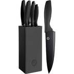 Masterchef Knife Set With Block, 6 Kitchen Knives And A Universal Knife Holder, Extra Sharp Stainless Steel Blades For Precise Cutting With Non Stick Coating & Soft Touch Easy Grip Handles, Black