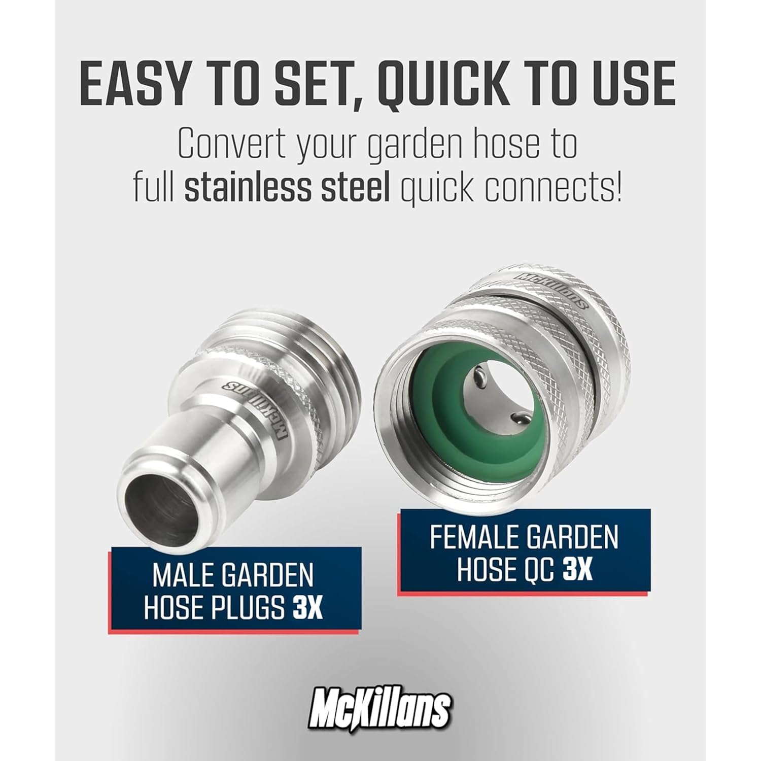 Mckillans® Water Hose Quick Connect [Universal Fit] 3 Pack - Stainless Steel Garden Hose Quick Connector - Durable Garden Hose Fittings - Easy Instant Connection