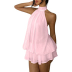 Women'S Chiffon Halter Drop Waist Mini Dress Wedding Guest Dresses Ruffle Formal Club Holiday Brunch Outfits