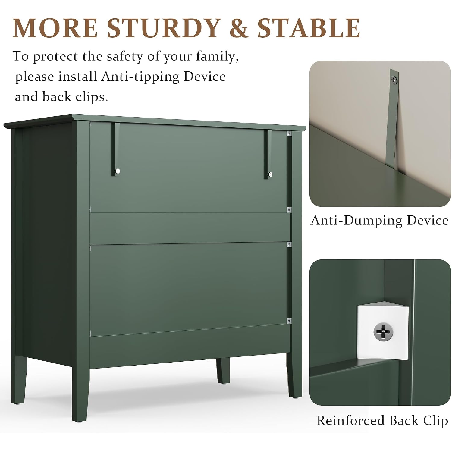 Royalcraft Fluted 3 Drawer Dresser, 32 Inch Wide Dresser Nightstand For Bedroom, Modern Wood Chest Of Drawers, Large Painted Nightstand With 3 Drawers For Closet, Hallway, Entryway, Dark Green