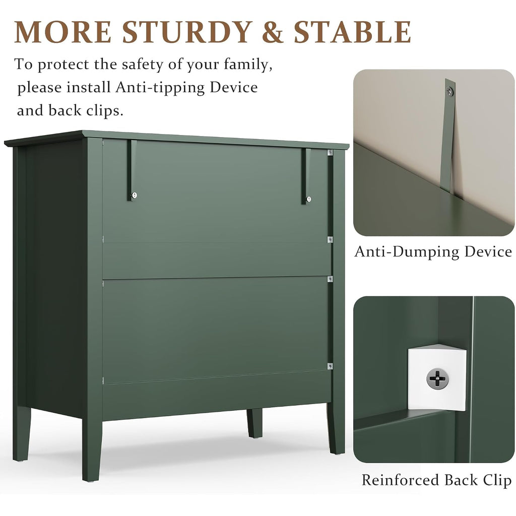 Royalcraft Fluted 3 Drawer Dresser, 32 Inch Wide Dresser Nightstand For Bedroom, Modern Wood Chest Of Drawers, Large Painted Nightstand With 3 Drawers For Closet, Hallway, Entryway, Dark Green