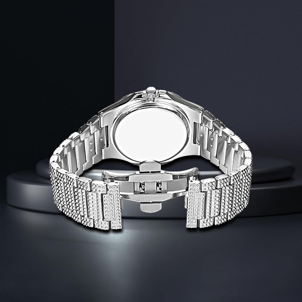 Gosasa Luxury Unisex Crystal Diamond Watches Big Face Women'S Men'S Quartz Watch Gold Silver Rose Gold Stainless Steel Bracelet Band