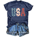 TIXOM Women's USA Floral Flowers Shirt 4th of July American Flag Graphic Tee Independence Day Summer Patriotic Tops