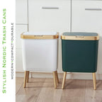 Procade Bathroom Trash Can With Lid, Plastic Garbage Can With Legs, 4 Gallon Gold Trash Bin With Push Button, Narrow White Trash Can Waste Basket For Bedroom, Living Room,Office，Dog Proof Trash Bin