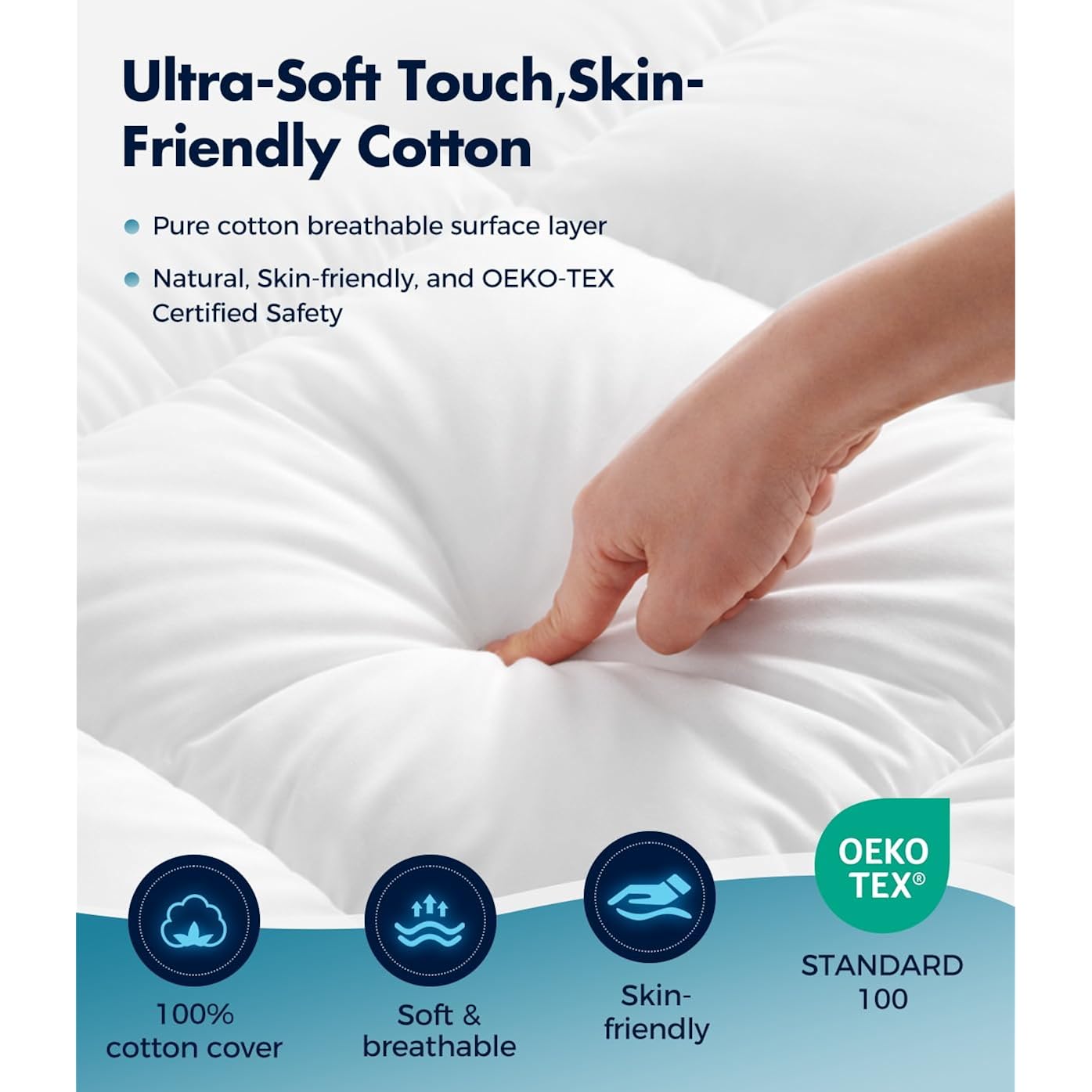 Fracho Cotton Mattress Topper Queen Size, Extra Thick Pillow Top Mattress Pad Cover With Breathable Pure Cotton Surface, Cooling Plush Bed Topper For Back Support, 8-21" Elastic Deep Pocket, White