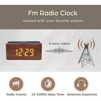 Anjank Wooden Digital Led Alarm Clock Fm Radio, Fast Wireless Charger Station For Iphone/Samsung Galaxy, 5 Level Dimmer, Usb Charging Port, 9 Sounds, Sleep Timer For Bedroom, Bedside, Desk