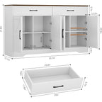 Sideboard Buffet Cabinet With Storage, 55.1" Large Kitchen Storage Sideboard With Drawers & Doors, Modern Wood Farmhouse Coffee Bar Cabinet, Buffet Table For Kitchen, Living Room, White, 55.1Inch
