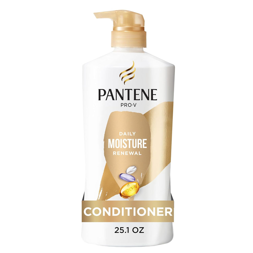 Pantene Conditioner, Daily Moisture Renewal - Pro-V Nutrients For Dry, Color-Treated, Straight To Curly Hair, 72 Hour Hydration & Softness, Paraben Free, Cleanses, Strengthens Bonds, 25.1 Fl Oz