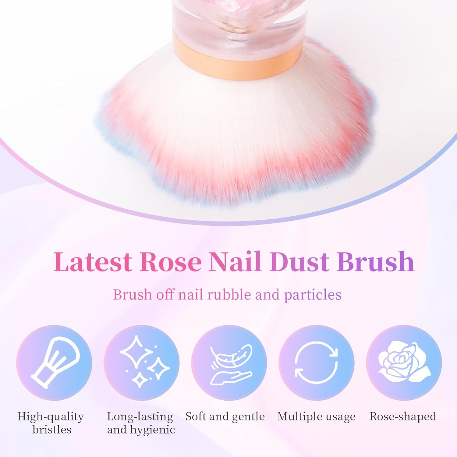 ANGNYA Nail Dust Brush, Rose Nail Art Dust Powder Remover Brush with Acrylic Handle Flower Design, Fluffy Dust Brush for Nails Soft Nail Duster Brush (Rose)