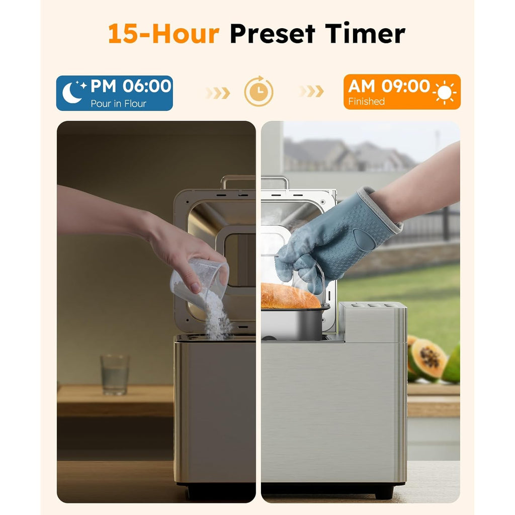 2LB Bread Maker Machine, OSIPOTO 17 in 1 Automatic Stainless Steel Bread Machine, Non-stick, Beginner-Friendly Controls, 15 Hour Timer, Easy to Clean Low Noise, High Success Rate for Homemade Bread