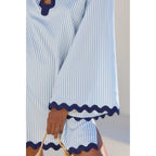 Vaoyiu Women'S Boho Striped V-Neck Dress Flowy Bell Sleeves Cover Up With Wavy Trim Beach Resort Kaftan Style