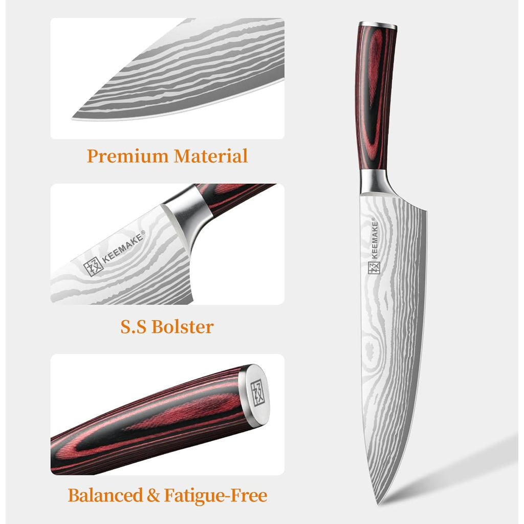 KEEMAKE Chef Knife - 8 Inch High Carbon Stainless Steel Kitchen Knife with Ergonomic Handle, Professional Kitchen Gadgets with Gift Box for Men and Women, Father Day Gifts