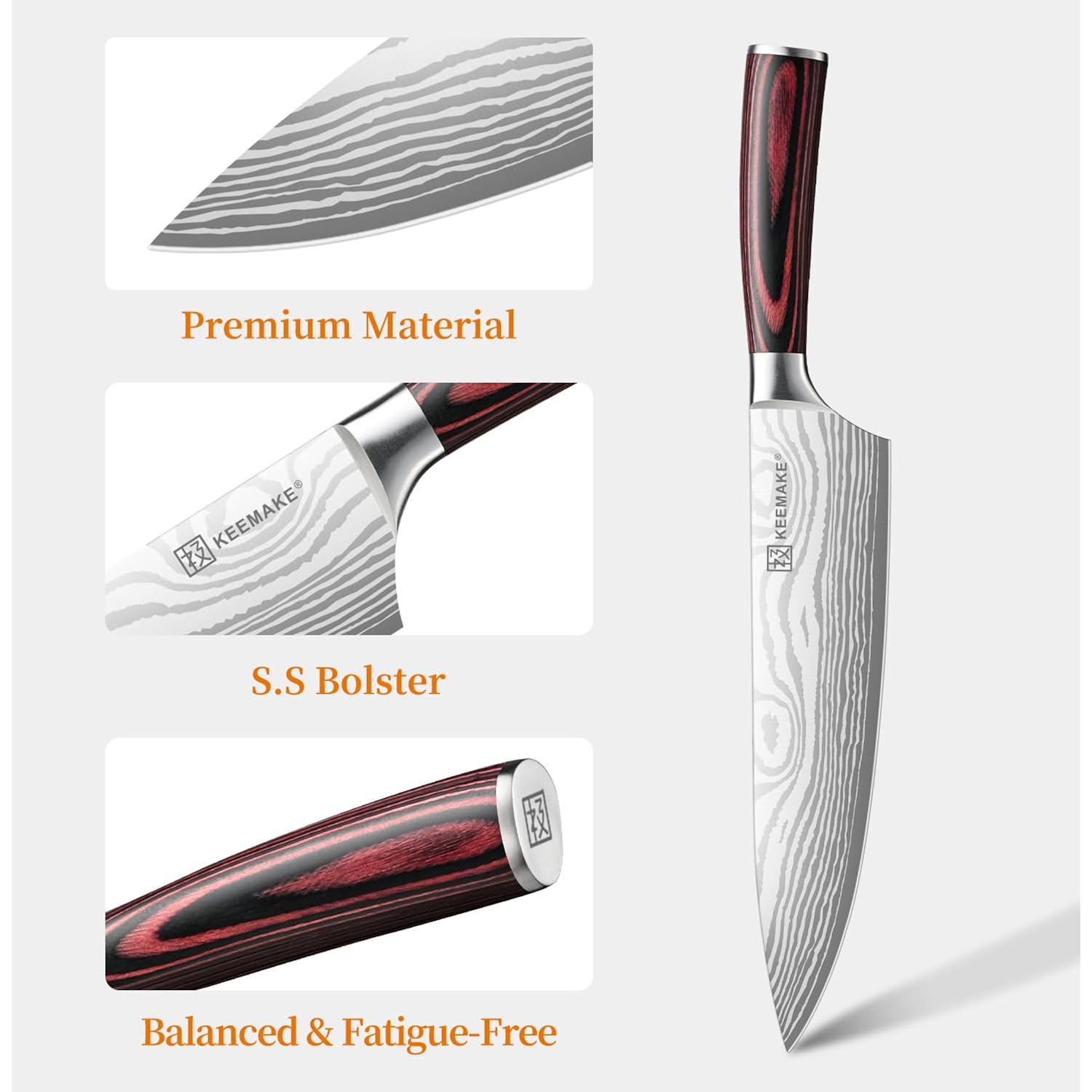 KEEMAKE Chef Knife - 8 Inch High Carbon Stainless Steel Kitchen Knife with Ergonomic Handle, Professional Kitchen Gadgets with Gift Box for Men and Women, Father Day Gifts