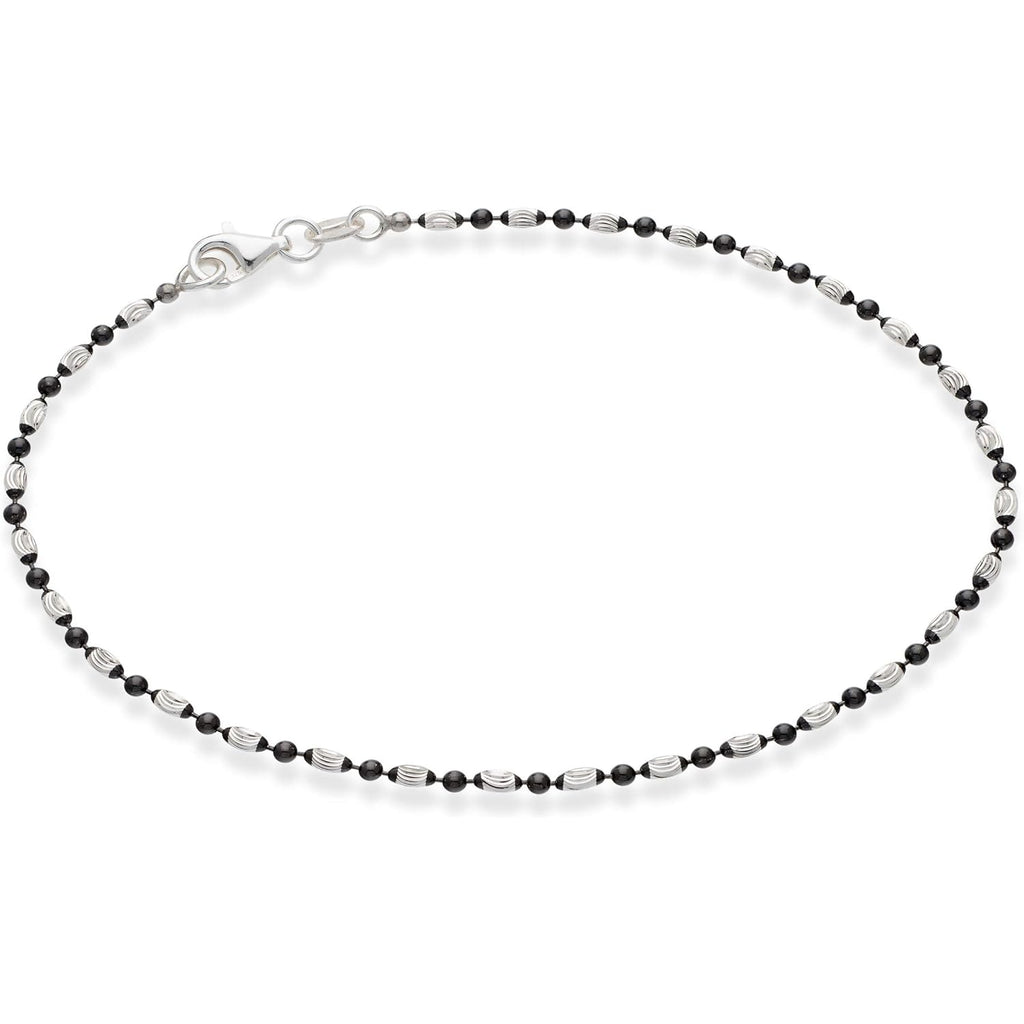 Miabella 925 Sterling Silver Diamond-Cut Oval and Round Bead Ball Chain Anklet Ankle Bracelet for Women, Made in Italy
