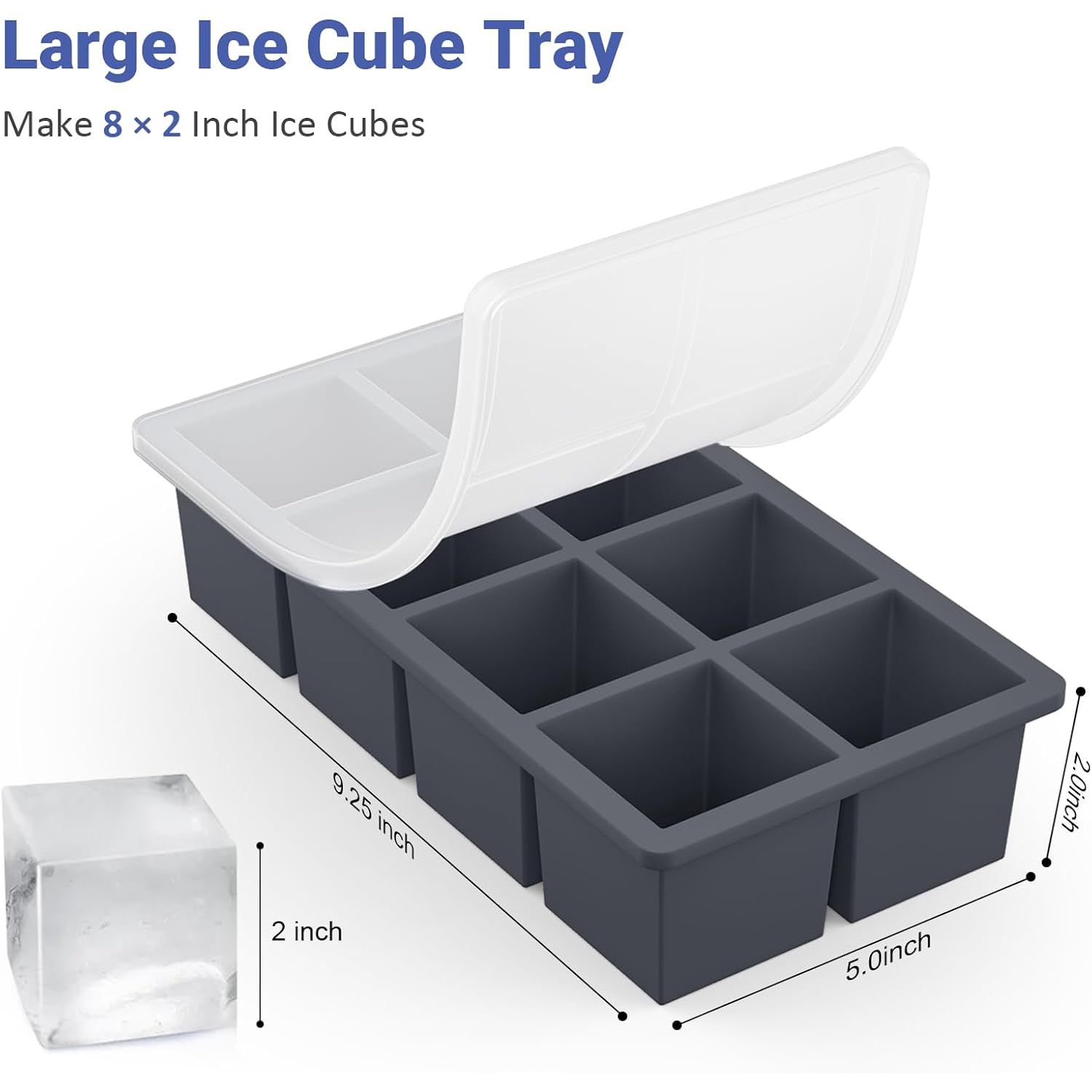 Large Ice Cube Trays For Whiskey: Ggow Big Silicone Ice Cube Trays 2Inch - Huge Square Ice Cubed Tray For Whisky And Cocktail