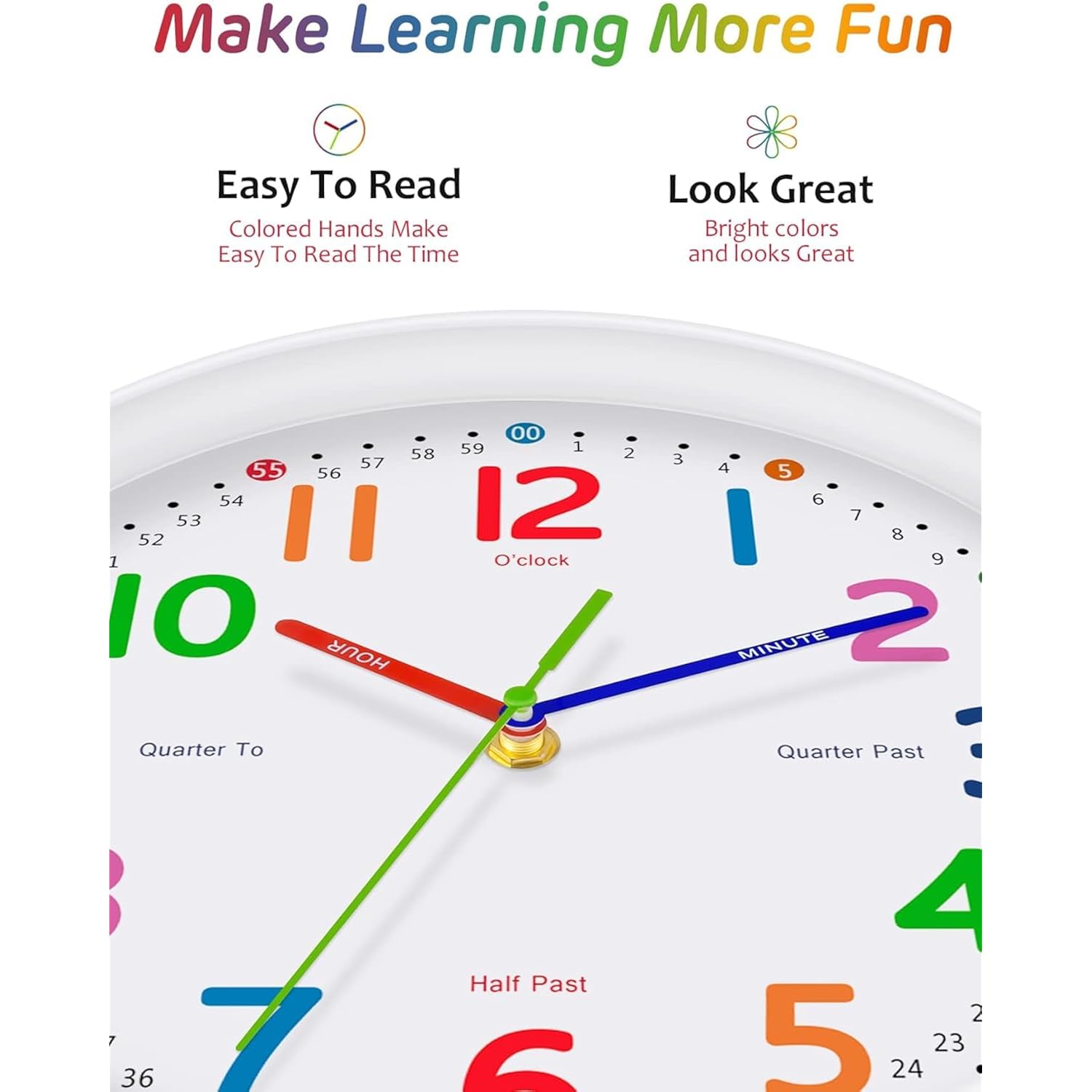 Silent Kids Wall Clock – Non-Ticking, Battery-Powered, Ideal For Teaching Time And Stylish Décor In Any Room - 8 Inch