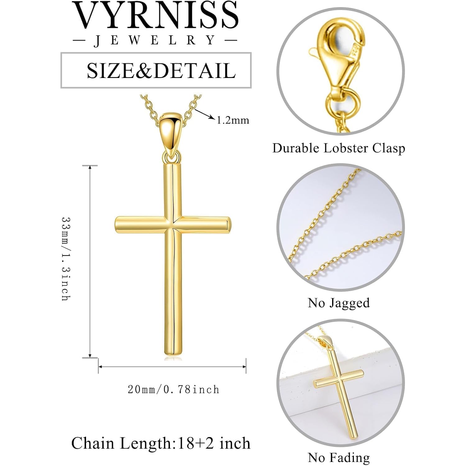 18K Gold Cross Pendant for Women Gold Cross Necklace 18K Gold Jewelry Religious Gift