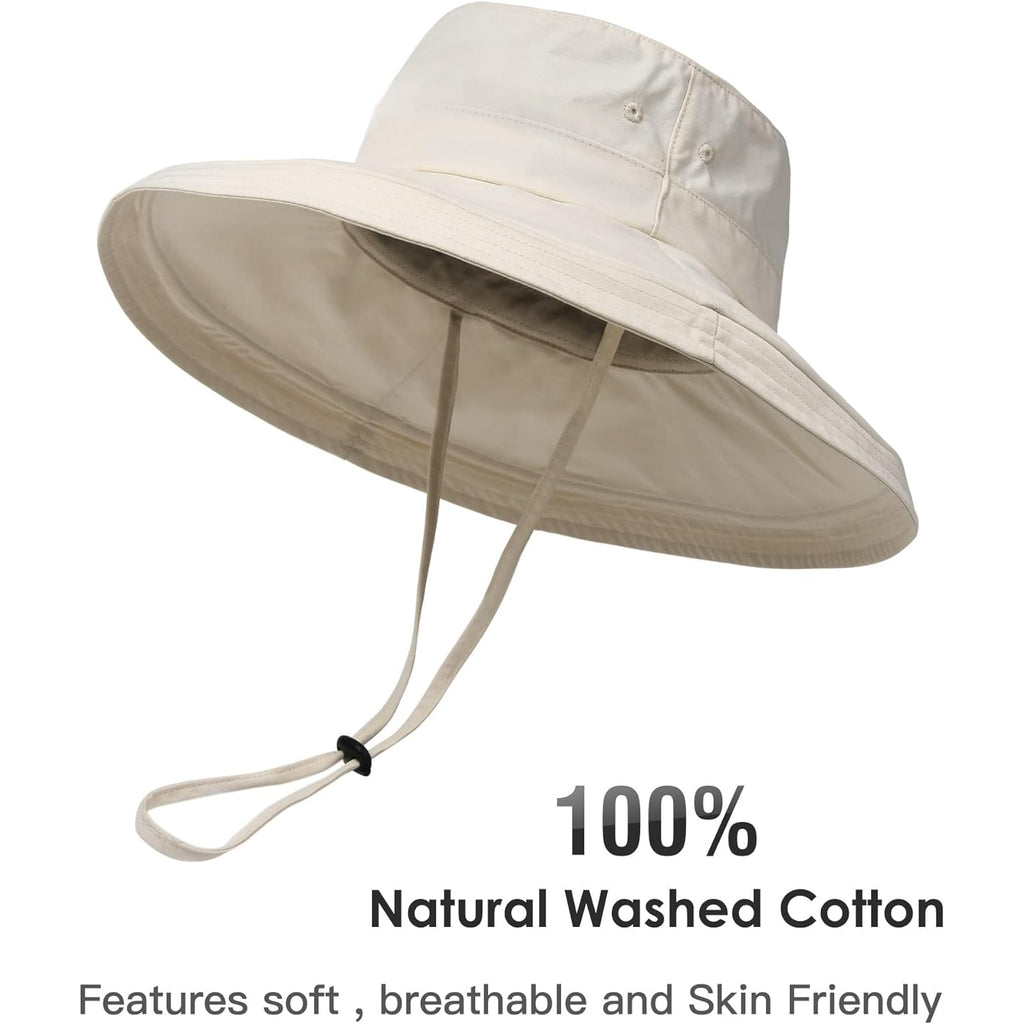Sun Hats for Women Gardening Hat Wide Brim Ponytail Beach Sun Protection Breathable Cotton Summer Hat with Fold-Up Brim