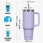 40 Oz Tumbler With Handle,Tumbler With Lid And Straw,Double Wall Insulated Cup Stainless Steel Travel Mug(Cold For 34 Hours),Water Bottle For Iced Tea,Coffee,Cold Beverages(Purple)