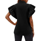 Womens Ruffle Button Down Shirts Cute Summer Short Sleeve Tops Blouse