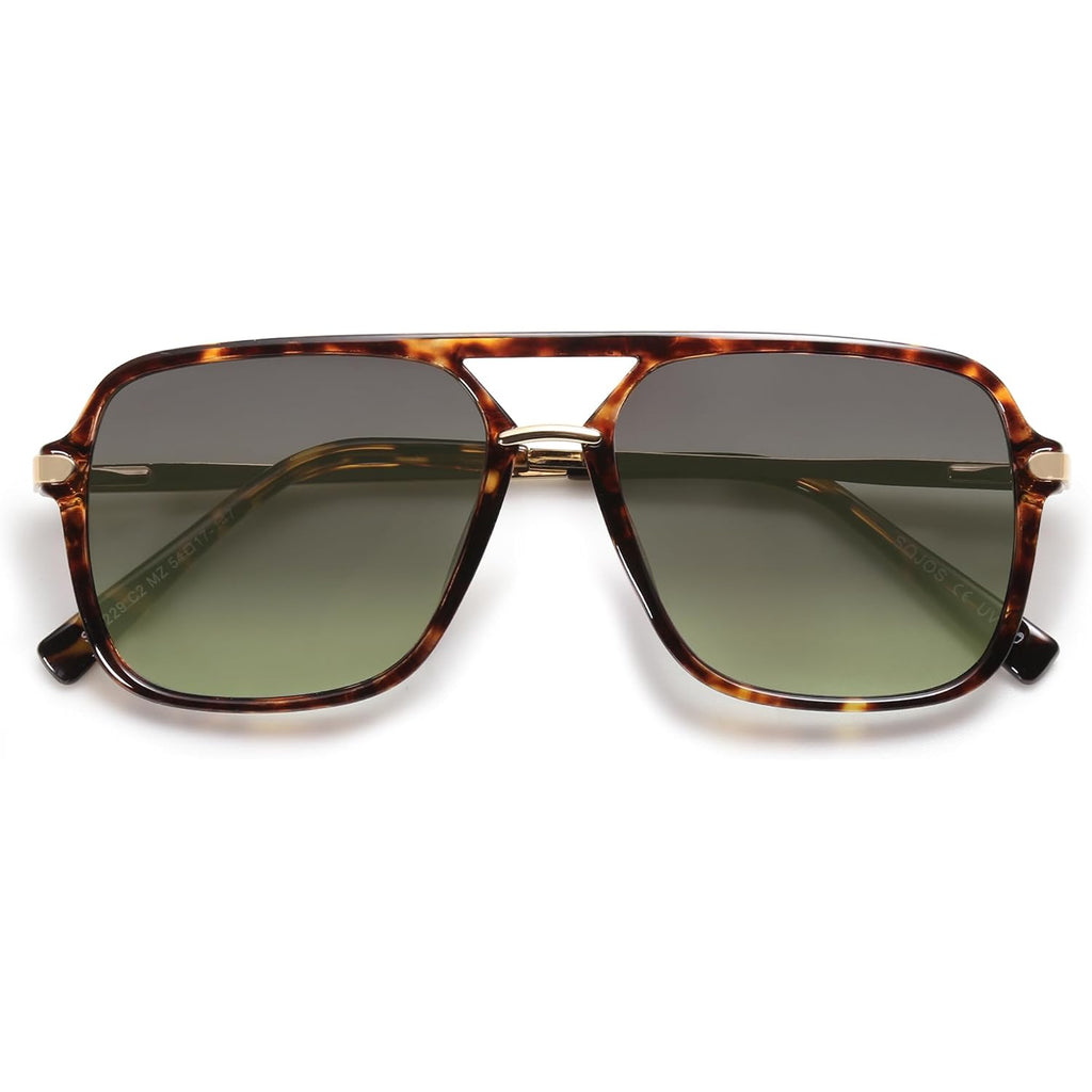 SOJOS Sunglasses for Women & Men, Square, Retro, Polarized Lens, Trendy Aviator, 90s Shades Yellow Tortoise/Green