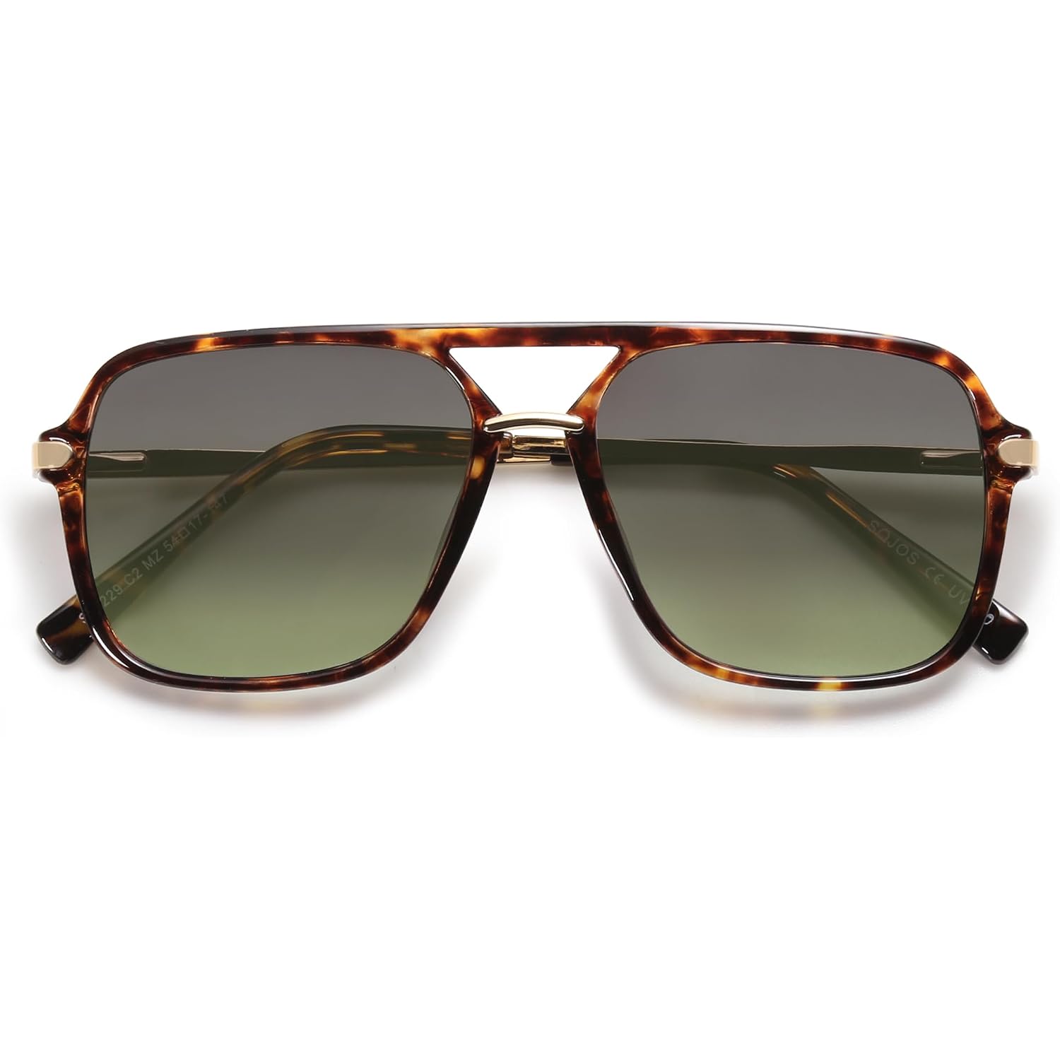 SOJOS Sunglasses for Women & Men, Square, Retro, Polarized Lens, Trendy Aviator, 90s Shades Yellow Tortoise/Green