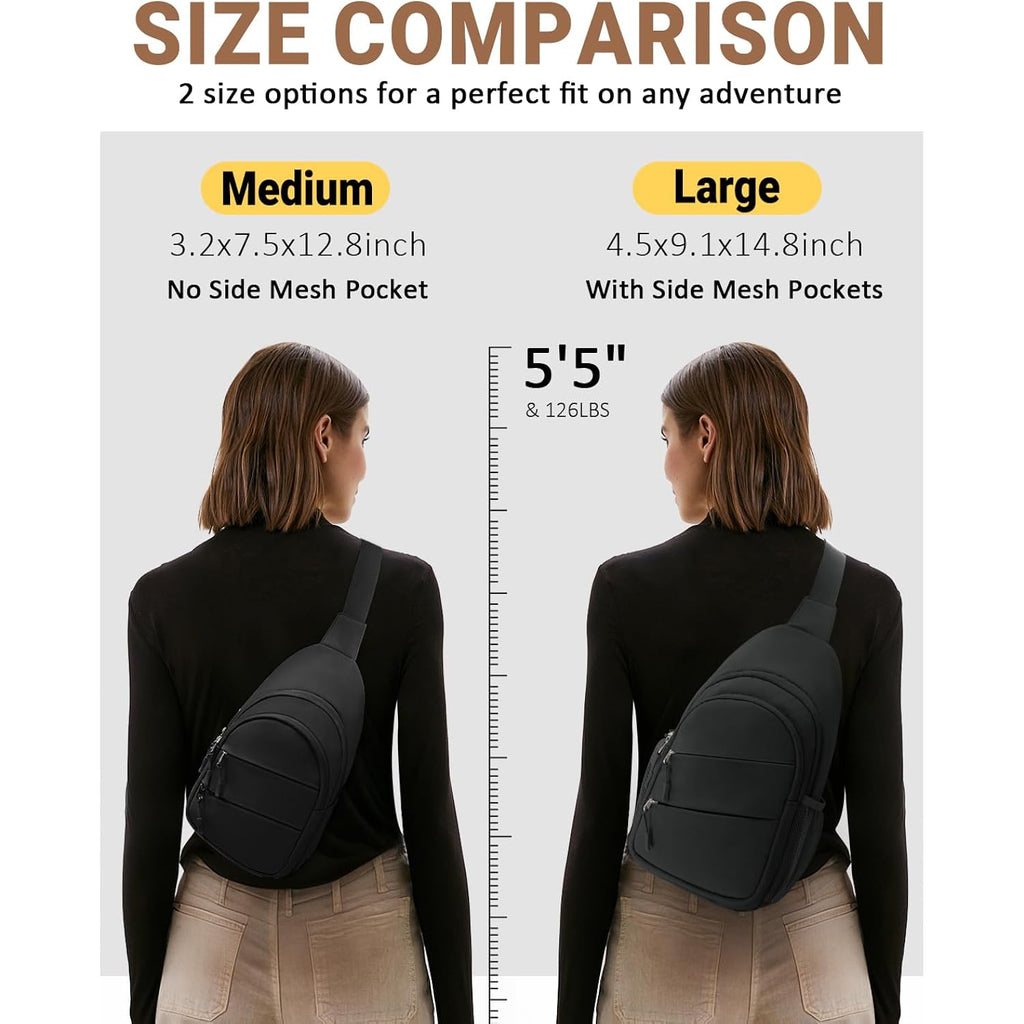 Tuwubi Crossbody Bags For Women, Sling Bag For Men, Small Hiking Backpack Shoulder Bag Lightweight For Outdoors Travel (M, Black)