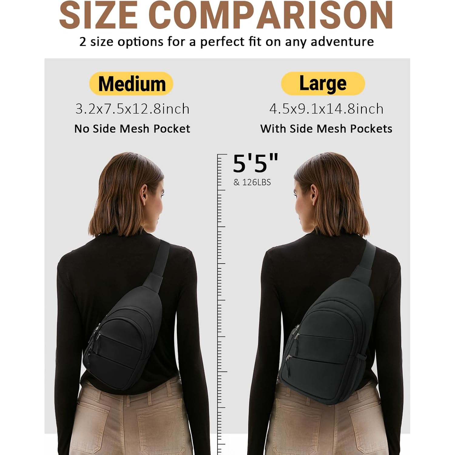 Tuwubi Crossbody Bags For Women, Sling Bag For Men, Small Hiking Backpack Shoulder Bag Lightweight For Outdoors Travel (M, Black)