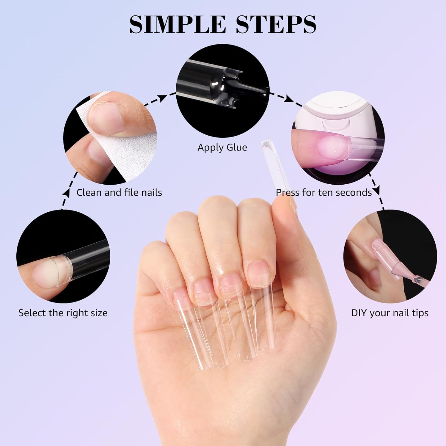 LIONVISON 500PCS No C Curve Nail Tips, Long Square 10 Sizes Half Cover Straight Square French Clear Fake Nail Tips for Acrylic Nails Professional for Nail Art Salon