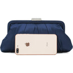 CHARMING TAILOR Classic Pleated Satin Clutch Bag Diamante Embellished Formal Handbag for Wedding/Prom/Black-Tie Events