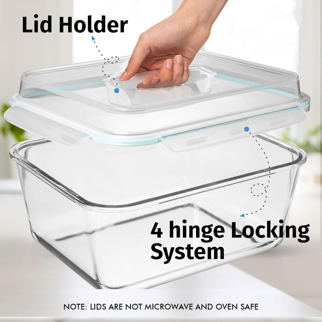6500 Ml / 220 Oz / 28 Cup Large Glass Food Storage Container With Airtight Locking Lid. Ideal Storing Food, Vegetables, Fruits. Baking Casserole, Lasagna, Roasting Turkey, Chicken Bpa Free Oven Safe