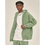 Flygo Mens Zip Up Hoodies Oversized Fleece Long Sleeve Drop Shoulder Hooded Sweatshirt Trendy Vintage Streetwear