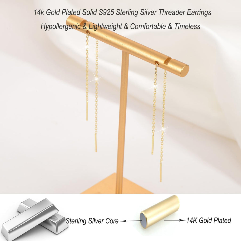 Sterling Silver Threader Chain Dangle Earrings,Versatile & Comfortable Hypoallergenic Silver Earrings 4.8 Inches