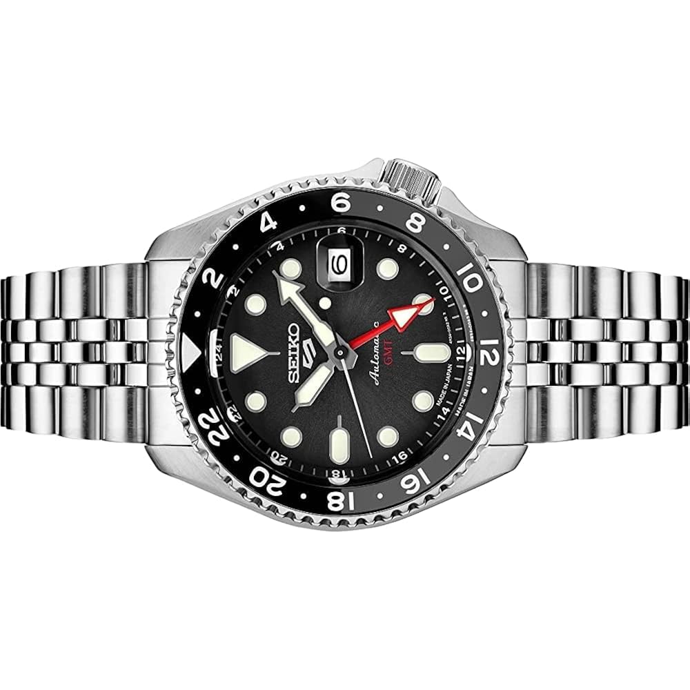 Seiko Ssk001 Automatic Watch For Men - 5 -Sports - Black Dial With Date Calendar And Luminous Hands & Markers And Black & Gray Gmt Bezel, 100M Water-Resistant