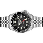 Seiko Ssk001 Automatic Watch For Men - 5 -Sports - Black Dial With Date Calendar And Luminous Hands & Markers And Black & Gray Gmt Bezel, 100M Water-Resistant