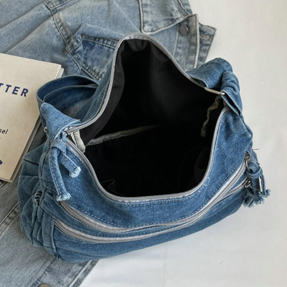 Women'S Retro Large Canvas Denim Shoulder Bag Denim Crossbody Handbags Casual Style Lightweight Tote Purse
