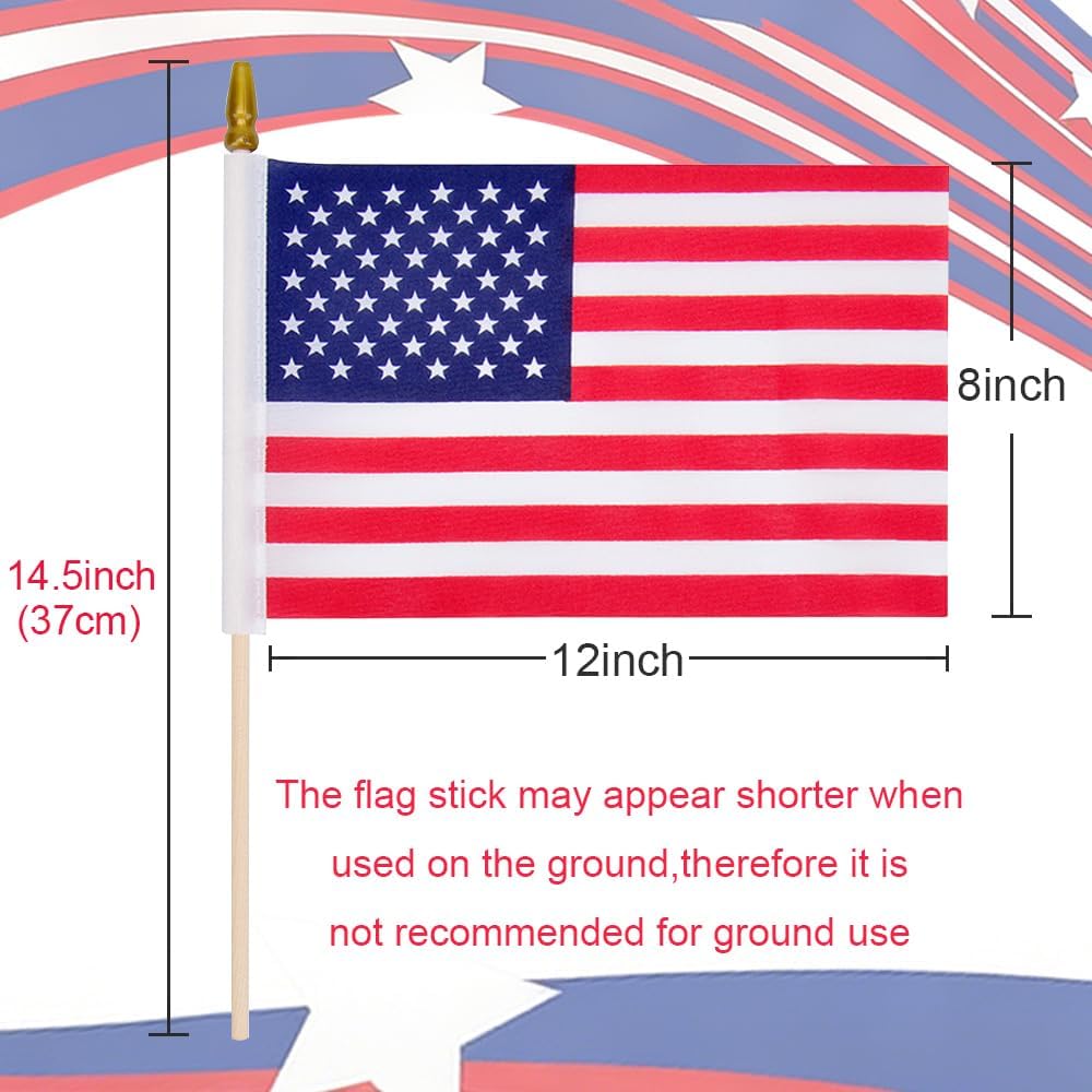 American Flags On Stick, 12 Pcs 8X12 Inch Small Us Wood Stick Flags With Kid-Safe Spear Top, Memorial Day Decorations, Patriotic Decorations, 4Th Of July, 250Th Anniversary, Parades