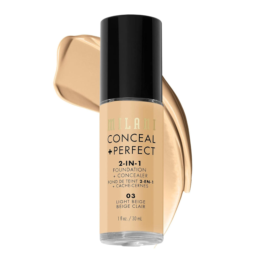 Milani Conceal + Perfect 2-In-1 Foundation + Concealer For A Flawless Complexion, Under Eye Corrector, Cover Redness And Imperfections, Waterproof And Sweatproof - 03-Light Beige