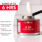 Gas One 12 Pack 6 Hour Chafing Fuel - Food Warmer for Chafing Dish Buffet Set - Reusable Liquid Safe Fuel With Wick & Lid Opener