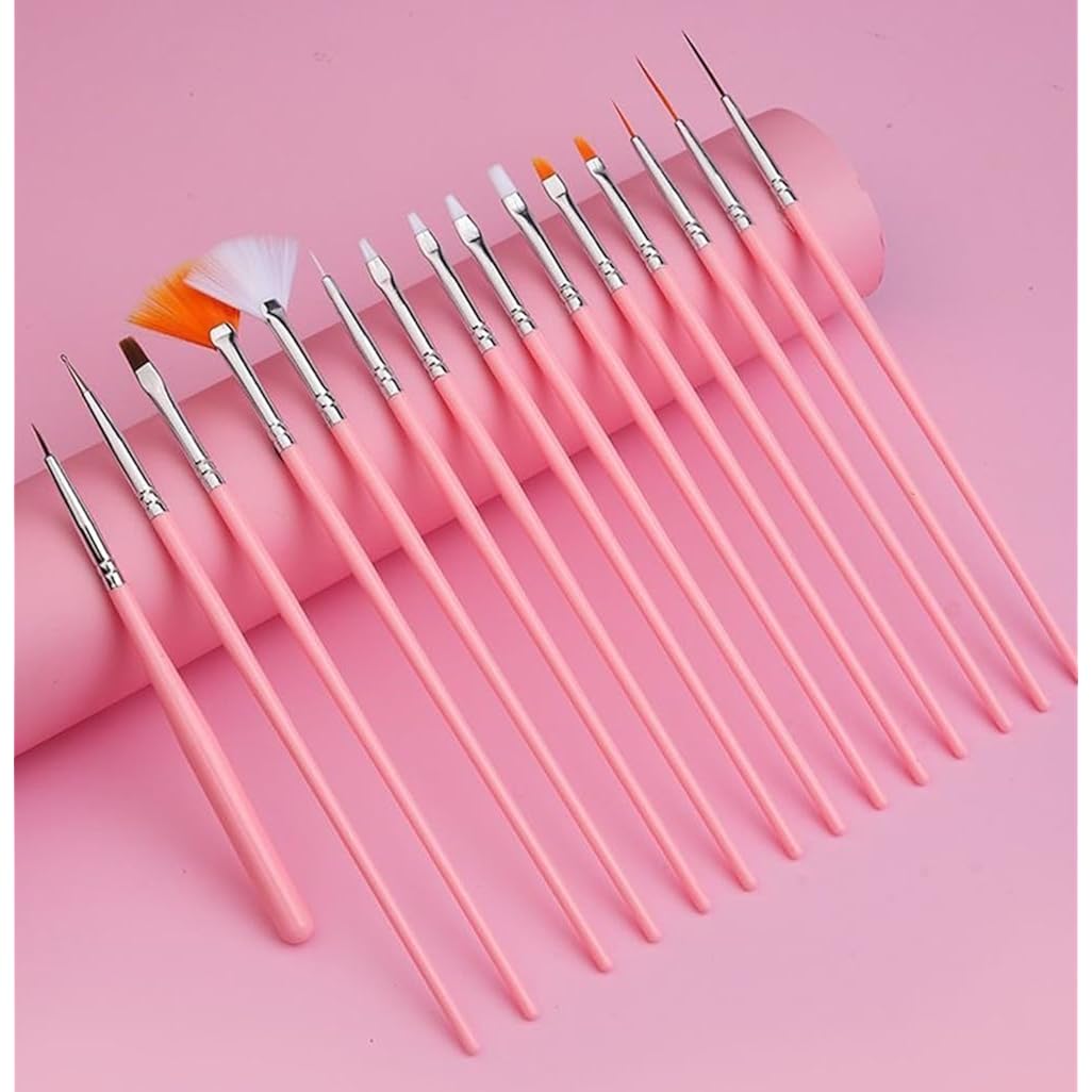 FULINJOY 20 Pcs Nail Art Design Tools, 15 Pcs Nail Art Painting Brushes with 5 Pcs Double-end Nail Dotting Tools