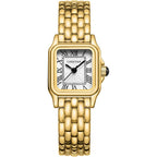 Cheetah Gold Watches For Women With Small Vintage Bracelet, Rectangular Case Roman Dial