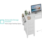 Lufeiya White L Shaped Computer Desk With Drawers & Storage Shelves, 47 Inch Corner Reversible Desk With Power Outlet For Home Office Bedroom, L-Shaped Teen Pc Desks With Fabric Drawer, White
