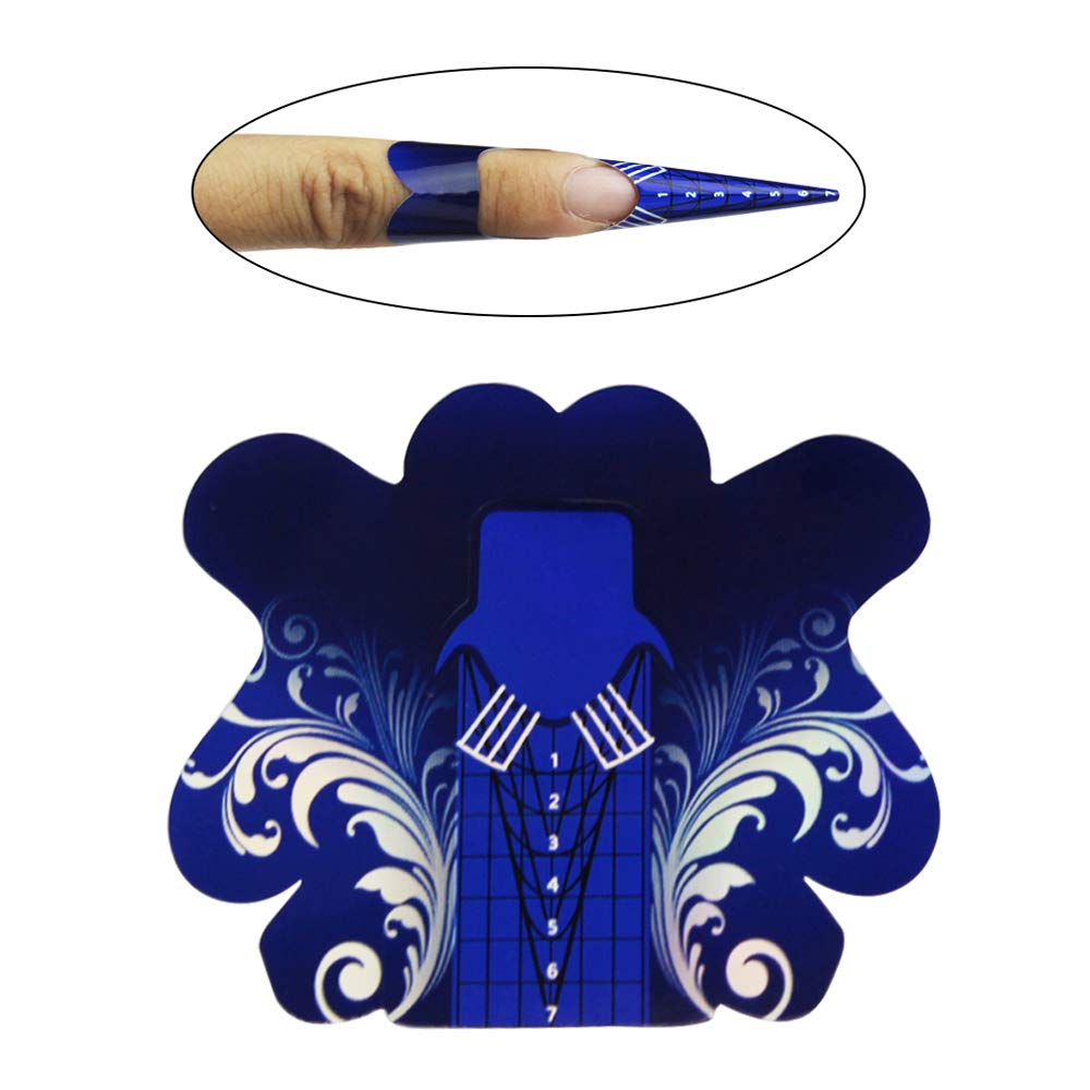 100PCS Stiletto Nail Tips Laser Nail Forms Gel Polish Extension Forms Acrylic Tips Nail Art Decoration DIY Nail Gel Curl (Bule Color)