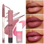 3PCS Lip Liner and Lipstick Combo Set, Velvet Matte Lipstick Pencil & Hydrating Lip Gloss - High Pigment Nude Brown Collection, Long-Lasting Moisturizing Lip Liner for Defining