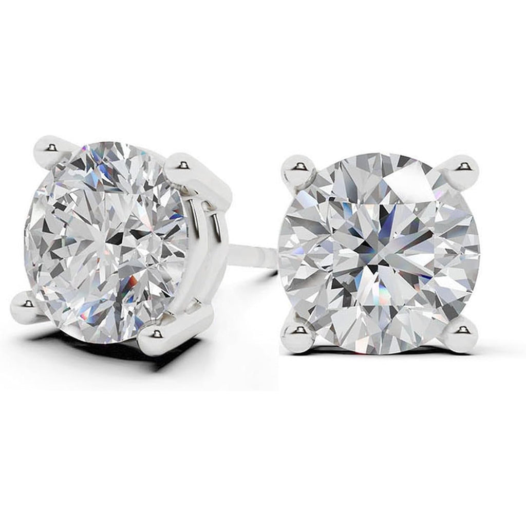Belacqua Lab Grown Diamond Stud Earrings in Sterling Silver, Round Cut, 1/3 to 2 Carat, G+ Color, SI Clarity, Prong Set, Jewelry for Women, Gift Box Included