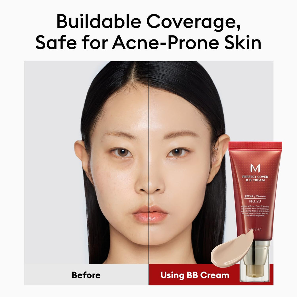Missha M Perfect Cover Bb Cream No.23 Natural Beige -Light/Medium With Cool/Neutral Undertone Spf 42 Pa +++ 1.69 Fl Oz - Tinted Moisturizer For Face With Spf