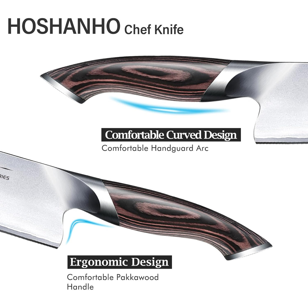 HOSHANHO Kitchen Knife in Japanese High Carbon Steel, Professional High-Class Chef's Knife 8 inch, Non-slip Ultra Sharp Cooking Knives with Ergonomic Handle