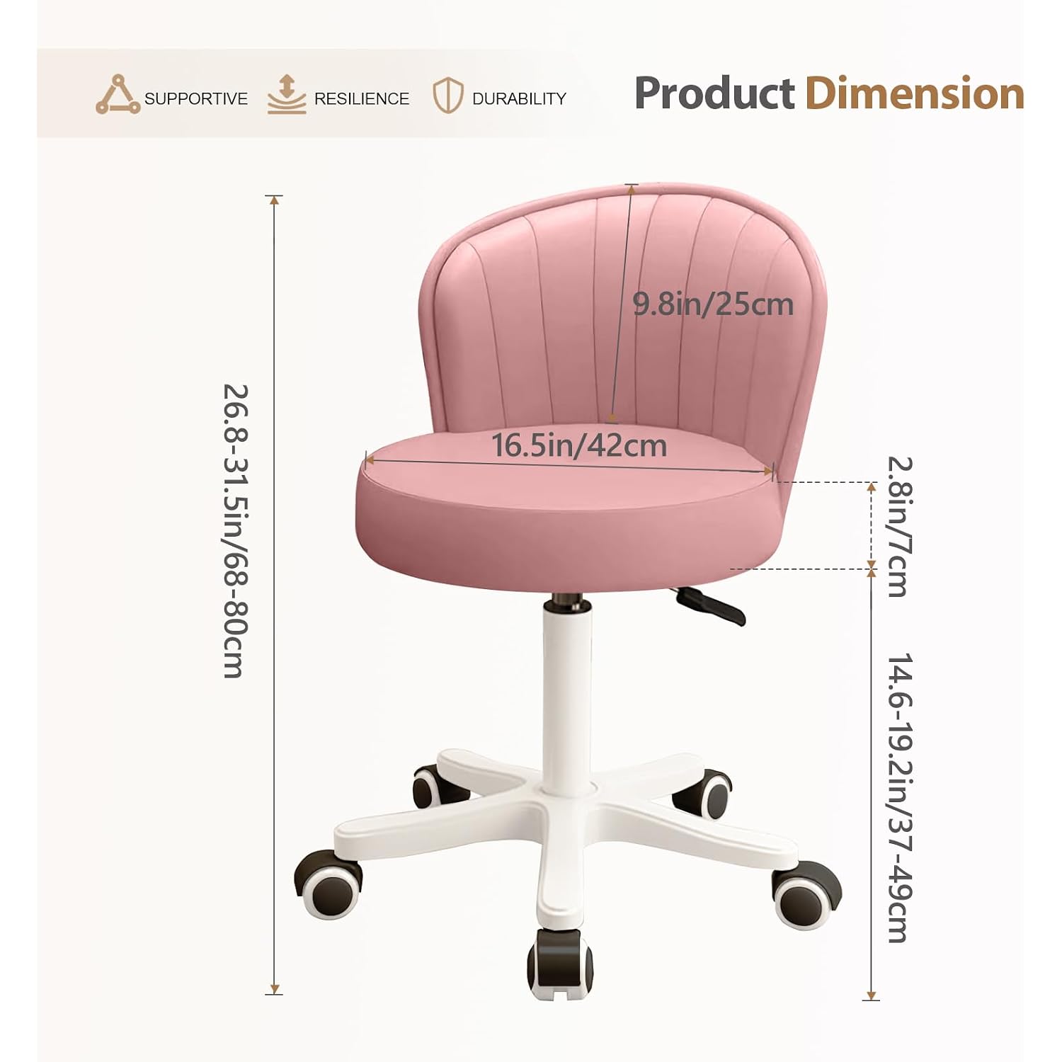 Small Round Rolling Desk Chair Armless Comfy Vanity Computer Chair With Low Backrest Pu Leather Height Adjustable Swivel Work Spa Chair