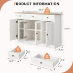 55" Large Buffet Cabinet With Storage, Coffee Bar Cabinet With 4 Doors And 3 Drawers, Kitchen Cabinet With Plexiglass Doors For Living Room, White